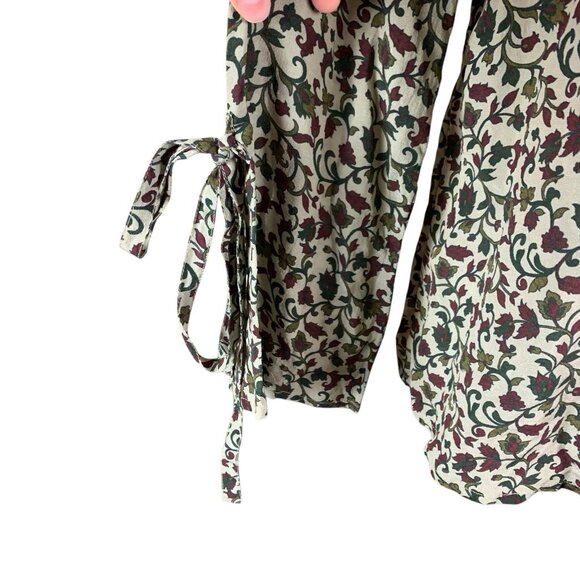 WLS Pure Silk Floral Print Blouse Long Sleeve Tie Cuff Boho Chic Medium - Picture 2 of 6
